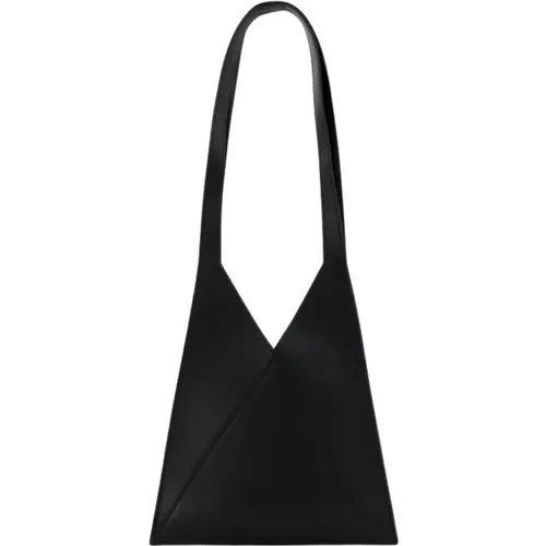 Schwarze Leder Flap Japanische Hobo Tasche , Damen, Größe: ONE Size - MM6 Maison Margiela - Modalova