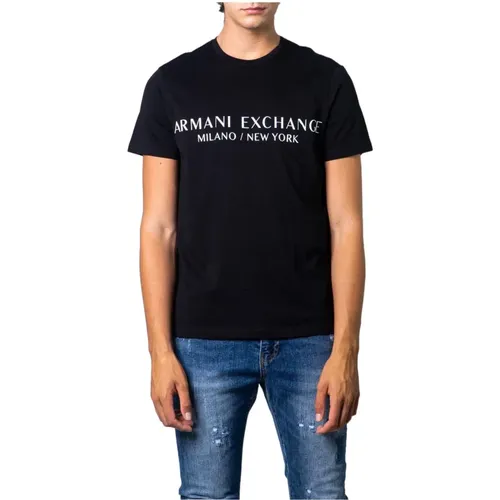 Schwarzes Print T-Shirt , Herren, Größe: XL - Armani Exchange - Modalova