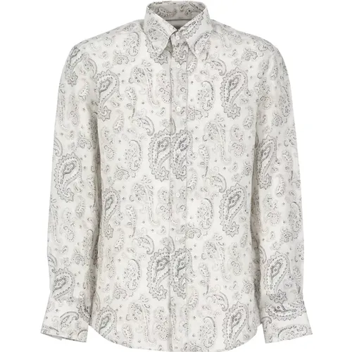 Ivory Linen Shirt with Paisley Pattern , male, Sizes: L - BRUNELLO CUCINELLI - Modalova