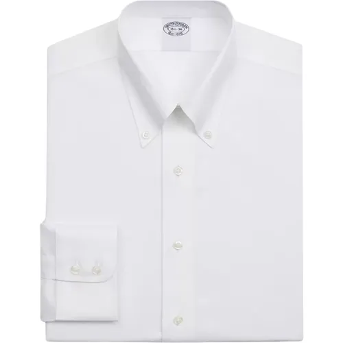 Weiße Regular Fit Non-Iron Stretch Supima Baumwoll Twill Hemdbluse mit Button-Down-Kragen , Herren, Größe: XL - Brooks Brothers - Modalova