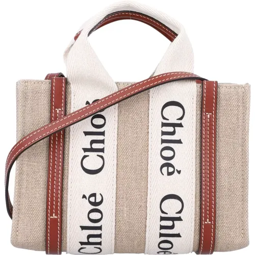 White - Handbag Woody Tote , female, Sizes: ONE SIZE - Chloé - Modalova