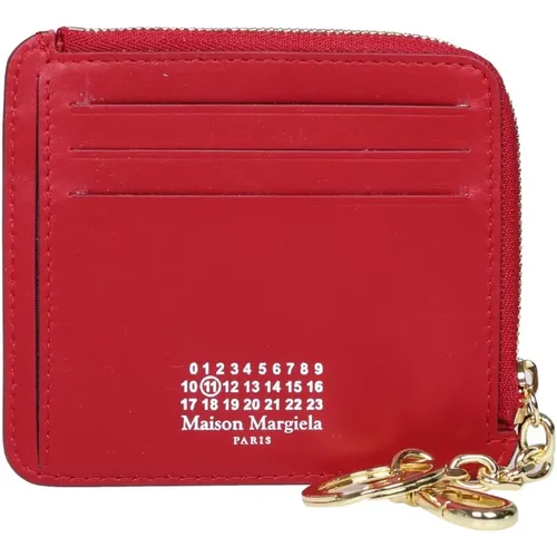Lederbrieftasche mit weißen Kontrastnähten und kräftiger roter Farbe - Maison Margiela - Modalova
