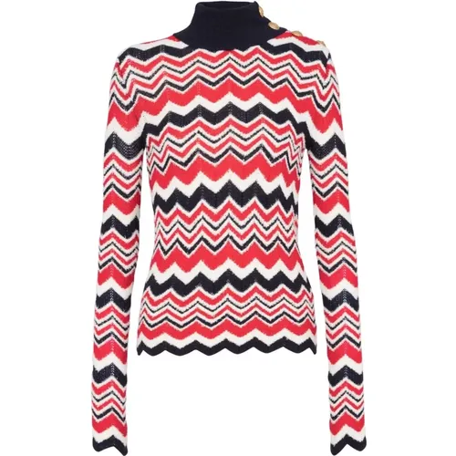 Chevron Knit Jumper in Red, White, Black , female, Sizes: 2XS - Balmain - Modalova