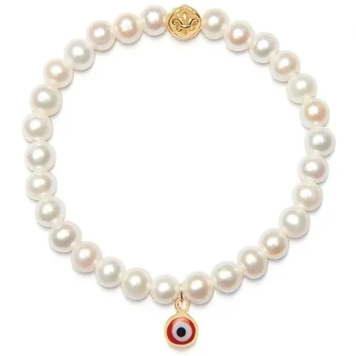 Wristband with White Pearls and Red Evil Eye Charm , female, Sizes: L, S, XS, M - Nialaya - Modalova