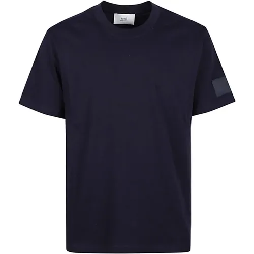 Blaues Logo Patch Baumwoll-T-Shirt , Herren, Größe: S - Ami Paris - Modalova