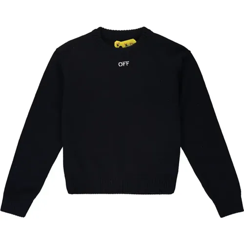 Gerippter Crew-Neck-Pullover mit diagonalen Bändern - Off White - Modalova