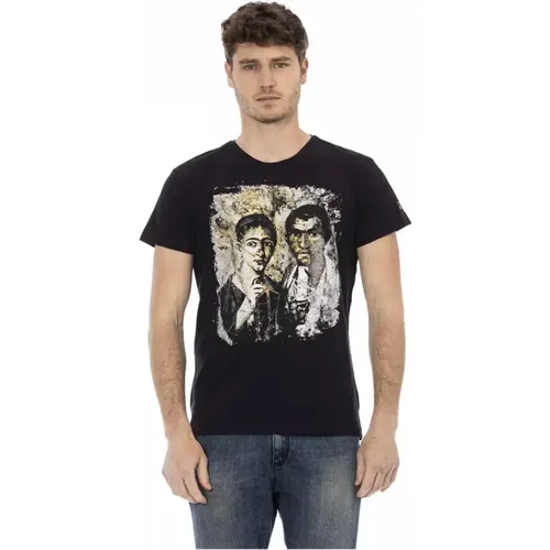 Schwarzes Baumwoll-T-Shirt mit Frontdruck , Herren, Größe: S - Trussardi - Modalova