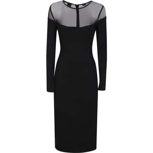 Schwarzes Midi-Kleid mit Halbtransparenten Details - pinko - Modalova