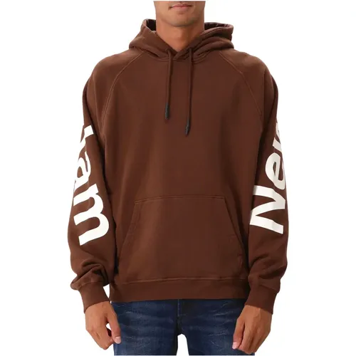 Braune Logo Line Hoodie mit weißem Text - New Amsterdam Surf Association - Modalova