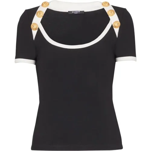 Stylish Cotton Blend T-shirts and Polos , female, Sizes: XS, S - Balmain - Modalova