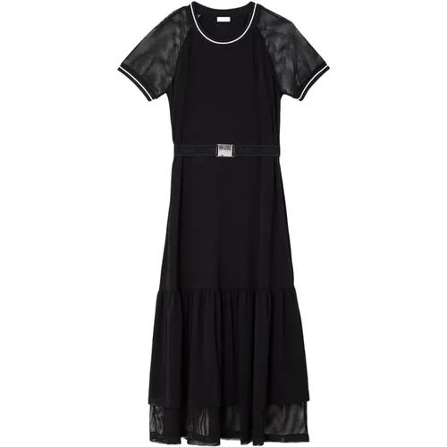 Schwarzes Baumwoll-Stretch-Jersey-Kleid - Liu Jo - Modalova