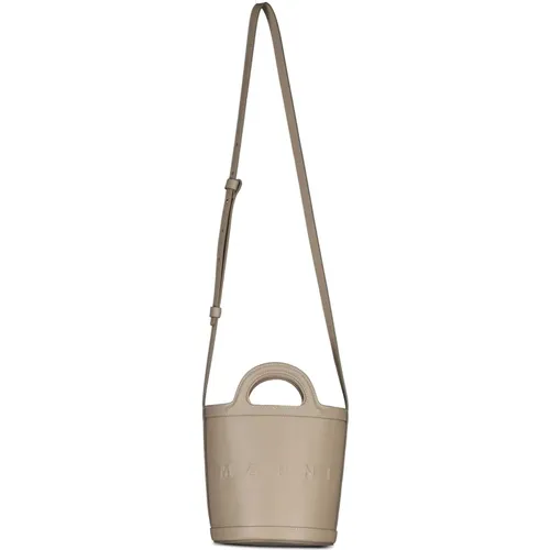 Leather Bucket Bag with Logo , female, Sizes: ONE SIZE - Marni - Modalova