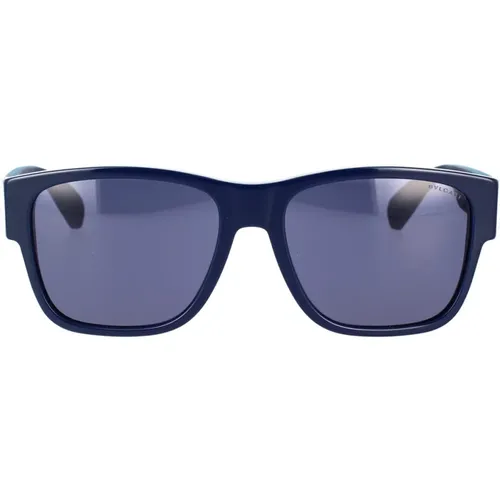 Geometrische Form Sonnenbrille Blau Gummi , unisex, Größe: 56 MM - Bvlgari - Modalova