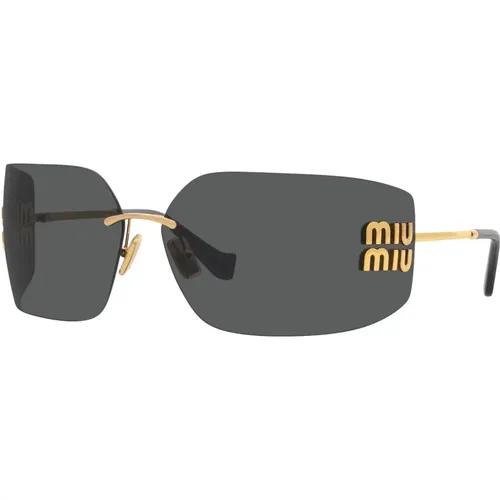 Gold/Dark Grey Sunglasses , female, Sizes: ONE SIZE - Miu Miu - Modalova