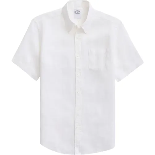 Weißes Regular Fit Irisches Leinen Kurzarm-Sportshirt mit Button-Down-Kragen , Herren, Größe: 2XL - Brooks Brothers - Modalova