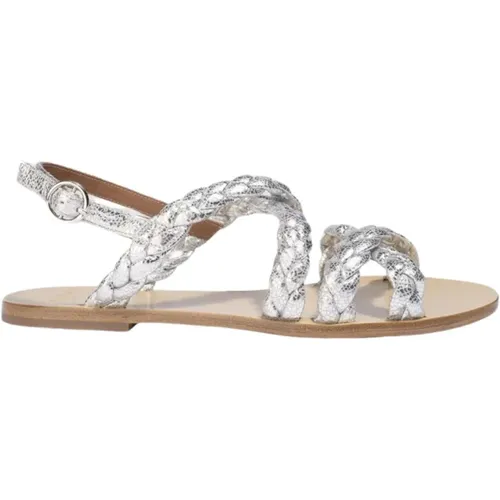 Silver Leather Flat Sandals , female, Sizes: 3 UK - Anaki - Modalova