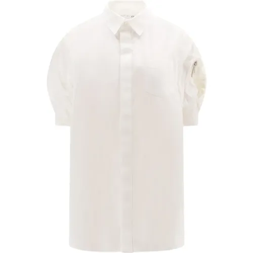 Weißes Kurzarmhemd mit verdecktem Knopfverschluss , Damen, Größe: L - Sacai - Modalova