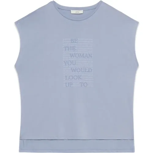 T-Shirt aus Modal-Mischung mit Lettering-Druck , Damen, Größe: L - Oltre - Modalova