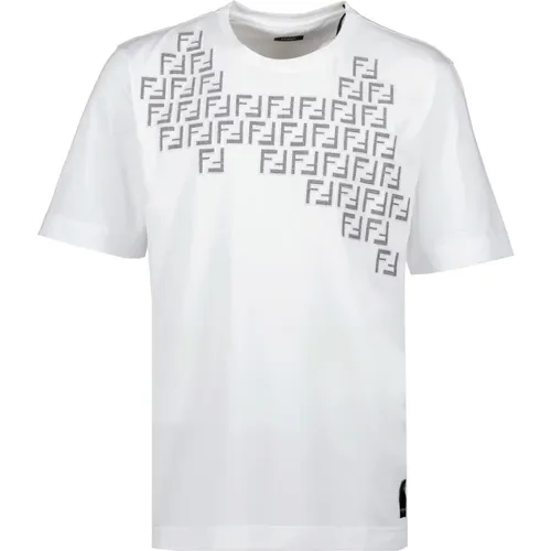 T-Shirt mit Besticktem Logo und Rundhalsausschnitt - Fendi - Modalova