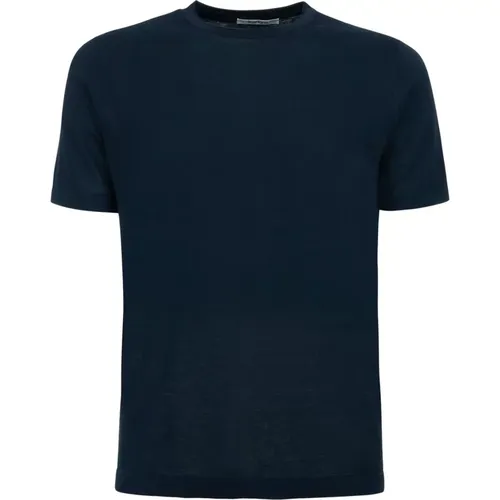 Blaues Baumwollrippen Crewneck T-shirt , Herren, Größe: 3XL - Kangra - Modalova