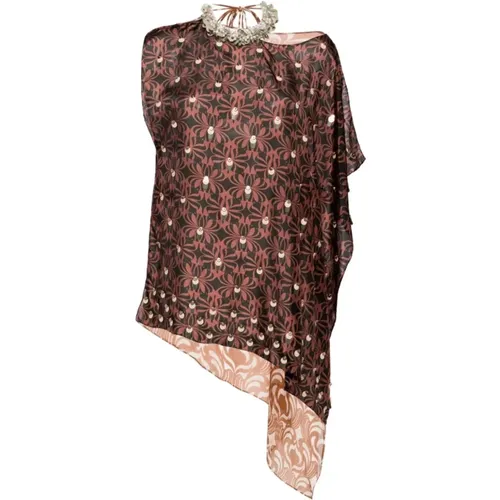 Embroidered Silk Cocoon Top , female, Sizes: M - Dries Van Noten - Modalova