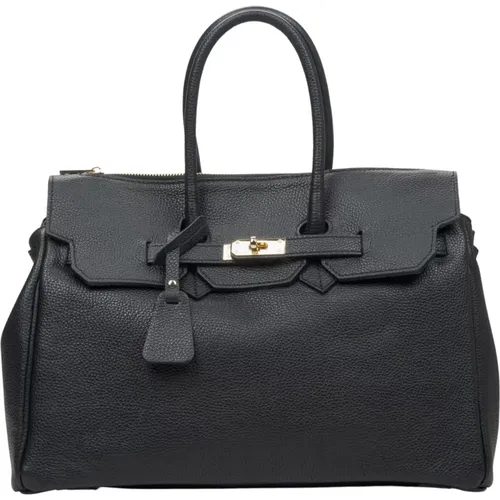 Schwarze Leder Satchel Handtasche Luxus Stil - Estro - Modalova