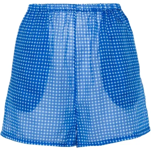 Blaue Gingham-Karo-Baumwollshorts - Ermanno Scervino - Modalova