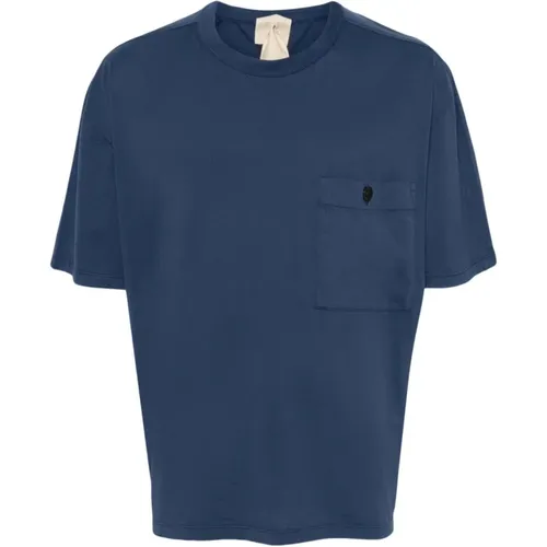 Blaues Baumwoll-Jersey-Crew-Neck-T-Shirt , Herren, Größe: L - Ten C - Modalova