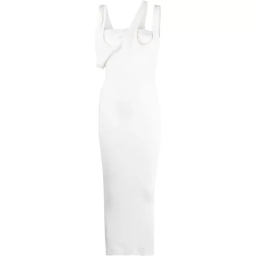 Weiße Gerippte Kleid mit Asymmetrischem Ausschnitt - The Attico - Modalova