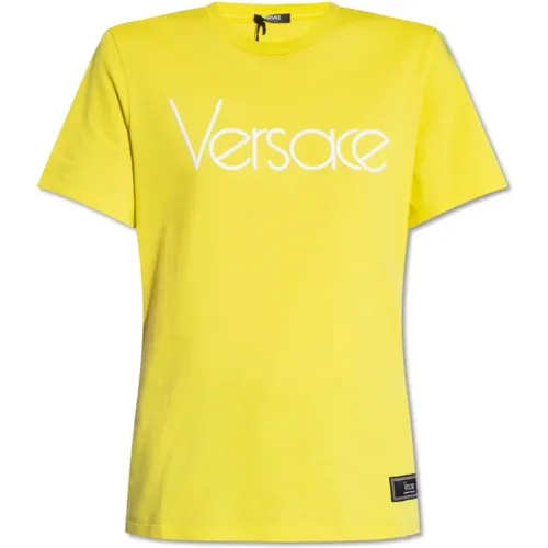 T-Shirt mit Logo , Damen, Größe: 3XS - Versace - Modalova