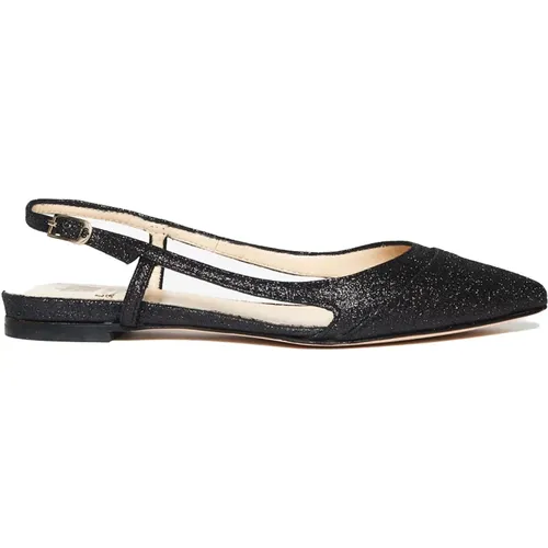 Glitzer Leder schwarze Slingback Schuhe , Damen, Größe: 36 EU - L'ARIANNA - Modalova