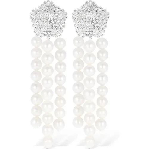 Crystal Flower Pearl Drop Earrings , female, Sizes: ONE SIZE - Magda Butrym - Modalova
