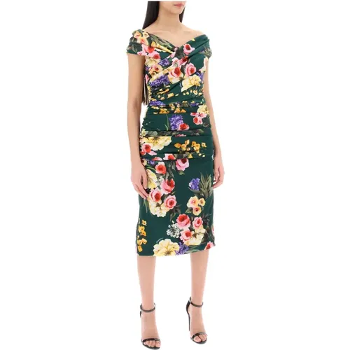 Rose garden draped midi dress , female, Sizes: XS, M, S - Dolce & Gabbana - Modalova