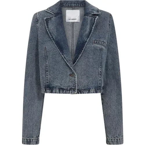 Denim Crop Blazer 30148 , female, Sizes: M, XS, S, L - Co'Couture - Modalova