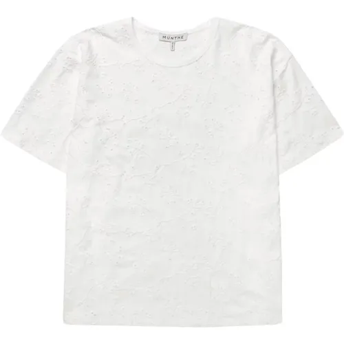 Feminine T-Shirt with Broderie Anglaise , female, Sizes: 2XS - Munthe - Modalova