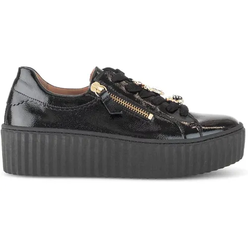 Schwarze Lackleder Sneakers , Damen, Größe: 39 EU - Gabor - Modalova