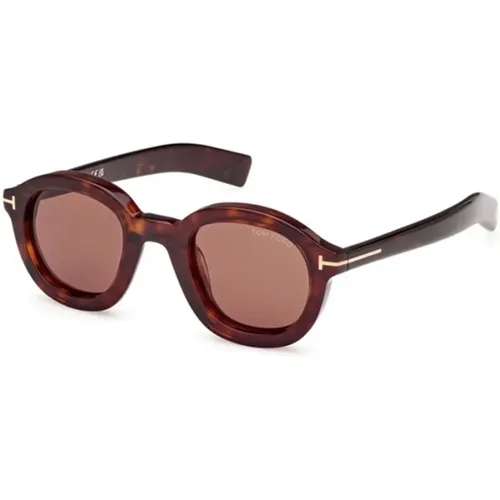 Braune Linse Dunkles Havana Sonnenbrille , unisex, Größe: 46 MM - Tom Ford - Modalova