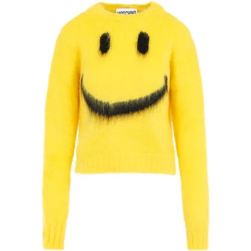 Gelber Mohair-Pullover , Damen, Größe: S - Moschino - Modalova