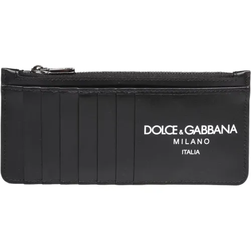 Schwarzer Logo Kartenhalter aus Kalbsleder - Dolce & Gabbana - Modalova