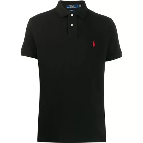 Schwarzes Baumwoll-Poloshirt mit gesticktem Logo , Herren, Größe: M - Ralph Lauren - Modalova