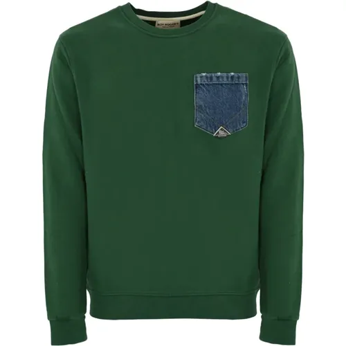 Grüner Baumwoll-Sweatshirt mit Denim-Tasche , Herren, Größe: L - Roy Roger's - Modalova