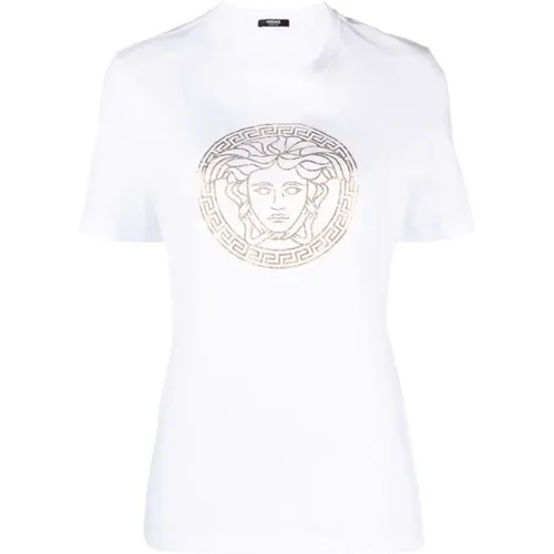 Weiße T-Shirts und Polos mit foliengeprägtem Medusa-Motiv , Damen, Größe: 2XS - Versace - Modalova