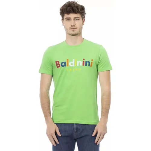 Grünes Baumwoll-T-Shirt mit Frontdruck , Herren, Größe: 2XL - Baldinini - Modalova