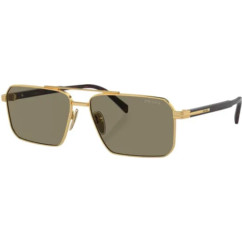 Gold Metallrahmen Braune Linse Sonnenbrille , unisex, Größe: 58 MM - Prada - Modalova