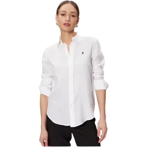 Lässiges Leinenhemd mit gesticktem Logo , Damen, Größe: 2XS - Polo Ralph Lauren - Modalova