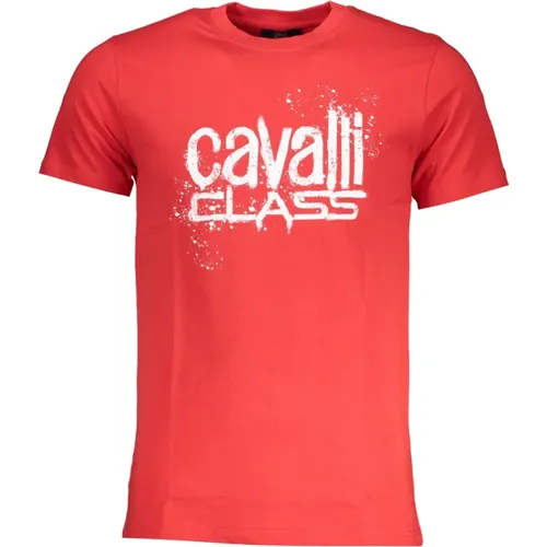 Rotes Herren T-Shirt Kurzarm Logo Print , Herren, Größe: 2XL - Cavalli Class - Modalova