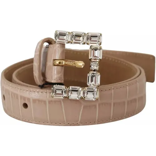 Leather Crystal Buckle Belt , female, Sizes: 60 CM - Dolce & Gabbana - Modalova