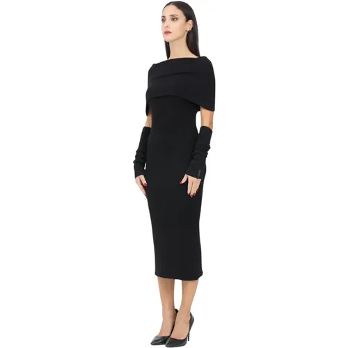 Schwarzes Midi-Kleid mit Bootsausschnitt , Damen, Größe: XS - HINNOMINATE - Modalova