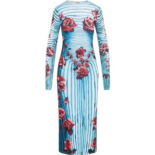 Blaues Body Morphing Kleid mit Blume , Damen, Größe: M - Jean Paul Gaultier - Modalova
