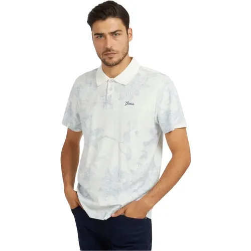 Blumenmuster Polo Shirt - Slim Fit , Herren, Größe: L - Guess - Modalova